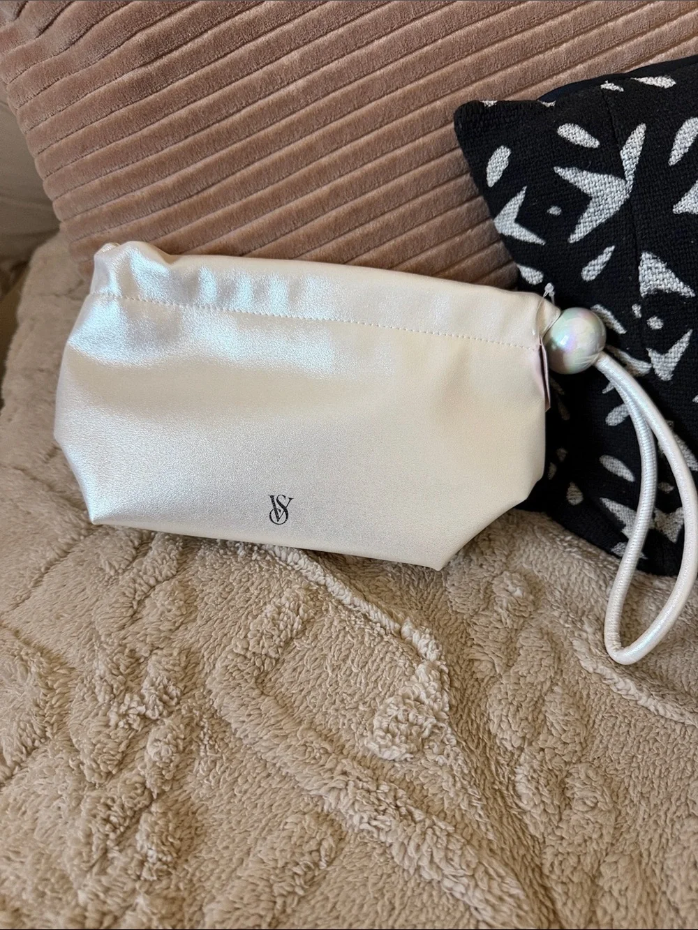 Victoria’s Secret Small Pearl-Accent Wristlet Clutch - Cream